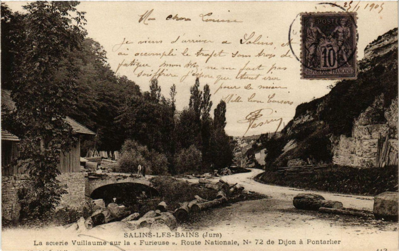 Carte postale ancienne Salins-les-Bains La scierie Vuillaume sur la Furieuse. à Salins-les-Bains