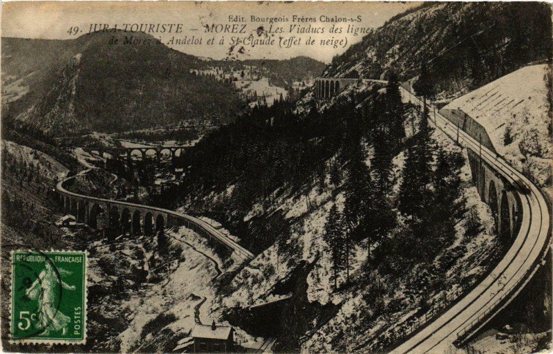 Carte postale ancienne Morez Les Viaducs des lignes effet de neige.