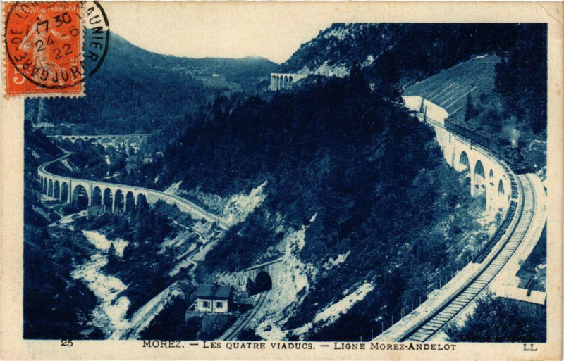 Carte postale ancienne Morez Les Quatre Viaducs Ligne Morez-Andelot.