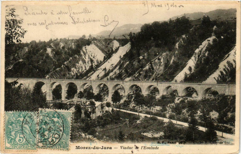 Carte postale ancienne Morez du Jura Viaduc de l'Evalude.