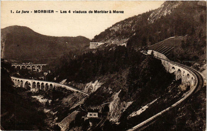 Carte postale ancienne Morbier les 4 Viaducs de Morbier a Morez. à Morbier