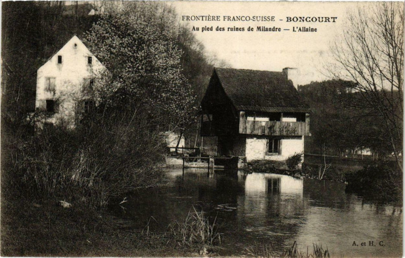 Carte postale ancienne Boncourt au pied des ruines de Milandre l'Allaine. à Our