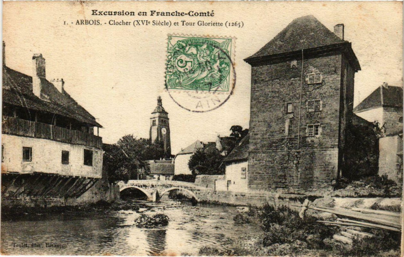 Carte postale ancienne Arbois Clocher et Tour Gloriette. à Arbois