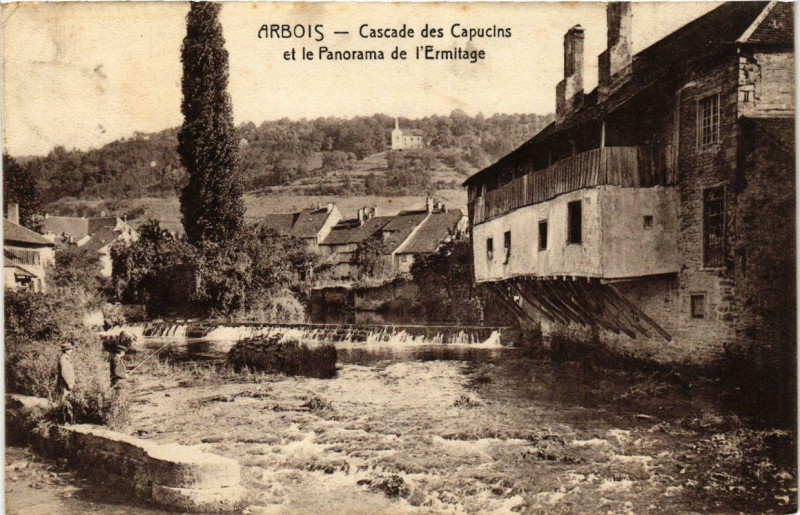 Carte postale ancienne Arbois Cascade des Capucins et le Panorama de l'Ermitage. à Arbois