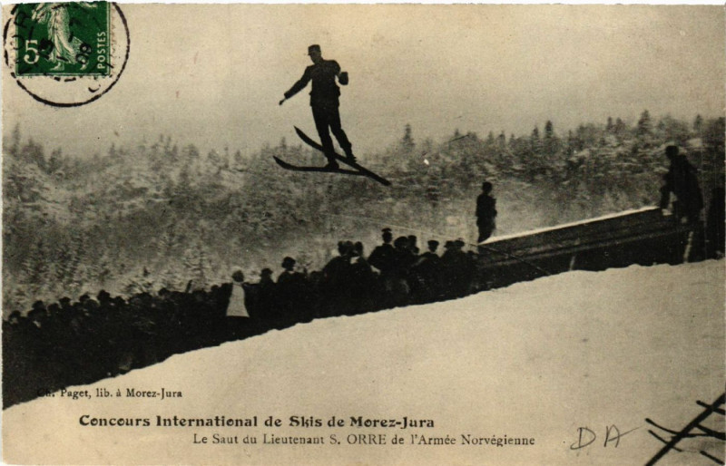 Carte postale ancienne Morez Le Saut du Lieutenant S.Orre de l'Armée Norvegienne
