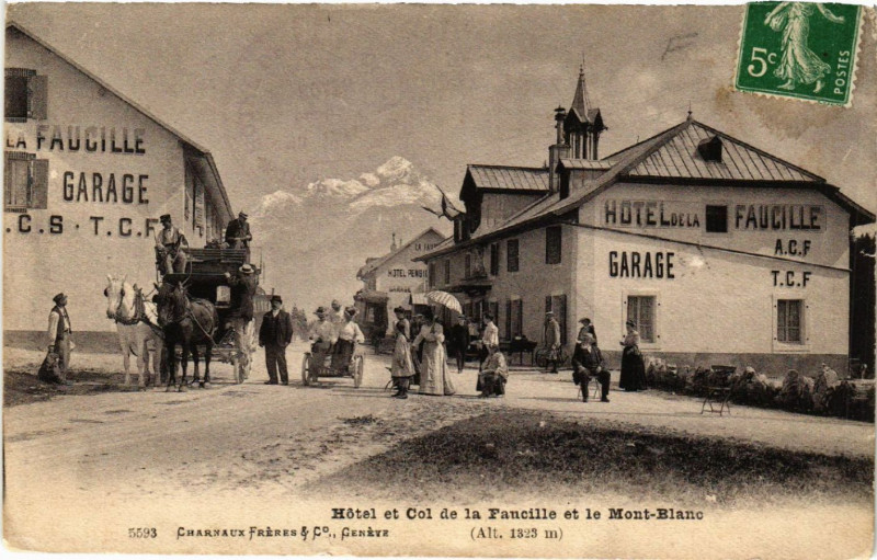 Carte postale ancienne Hotel et Col de la Faucille et le Mont Blanc