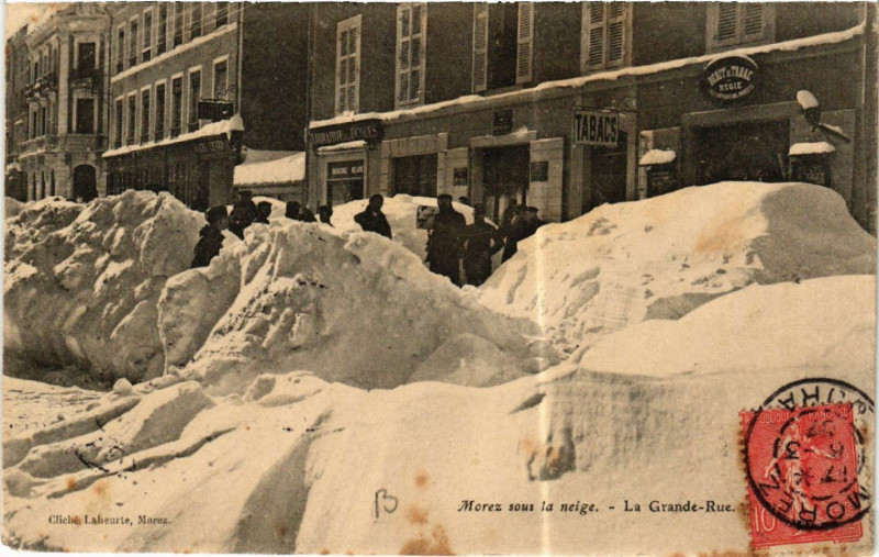 Carte postale ancienne Morez sous la neige La Grande Rue