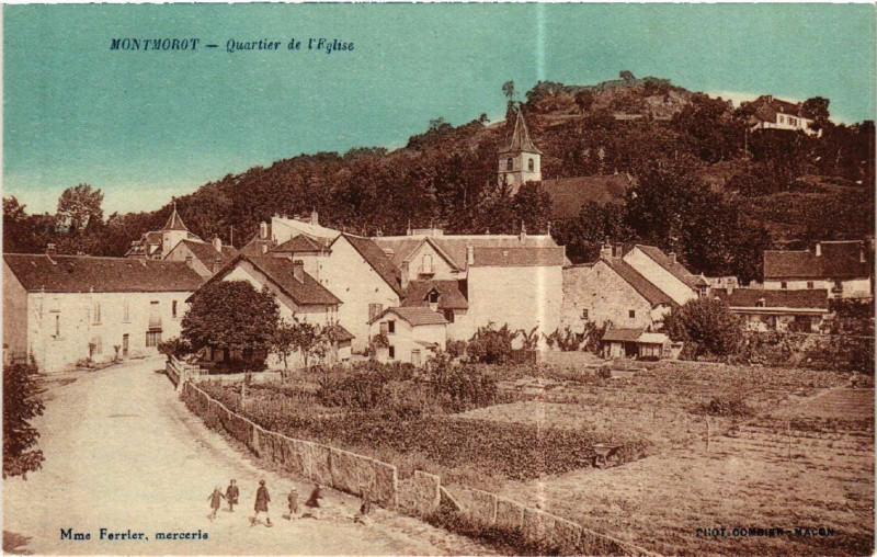 Carte postale ancienne Montmorot Quartier de l'Eglise à Montmorot