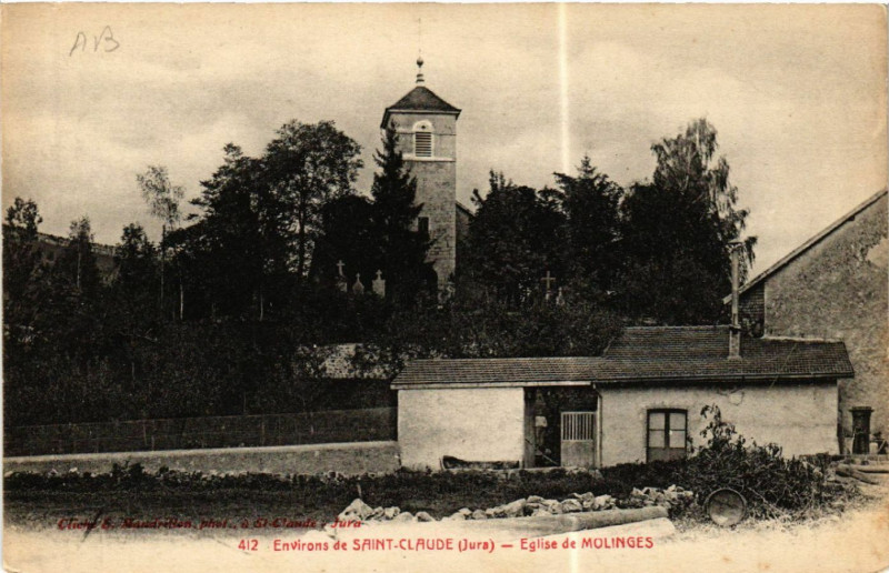Carte postale ancienne Env.de Saint-Claude Eglise de Molinges à Saint-Claude