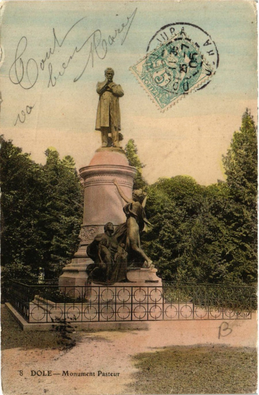 Carte postale ancienne Dole Monument Pasteur à Dole