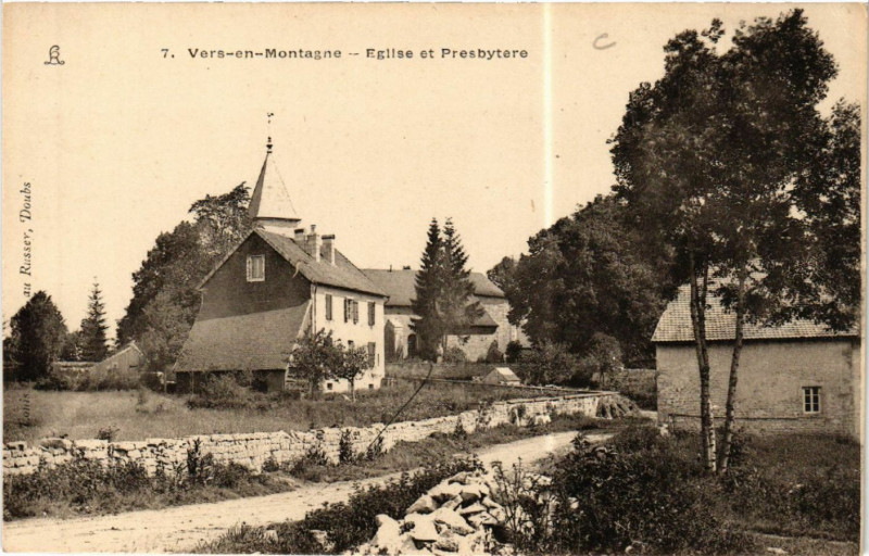 Carte postale ancienne Vers-en-Montagne Eglise et PRESbytere à Vers-en-Montagne