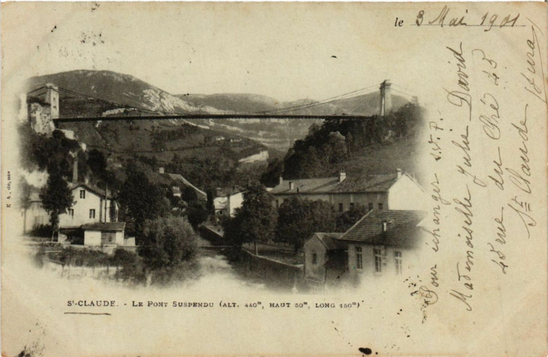 Carte postale ancienne Saint-Claude Le Pont Suspendu à Saint-Claude