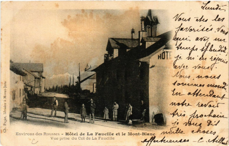 Carte postale ancienne Env.de Rousses Hotel de la Faucille et le Mont Blanc