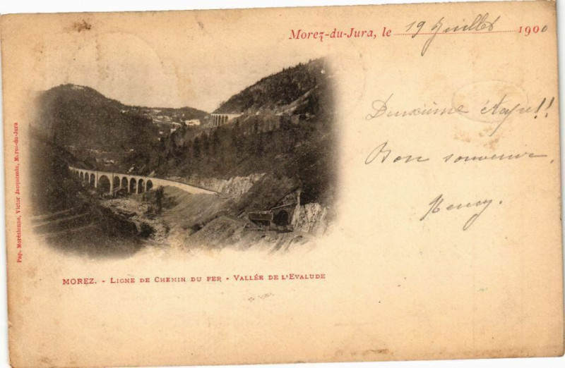 Carte postale ancienne Morez-Ligne de Chemin du Fer-Vallée de l'Evalude à Chemin