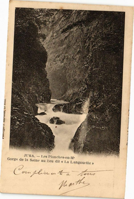 Carte postale ancienne Jura-Les Planches-en-M-Gorge de la Saine au lieu dit