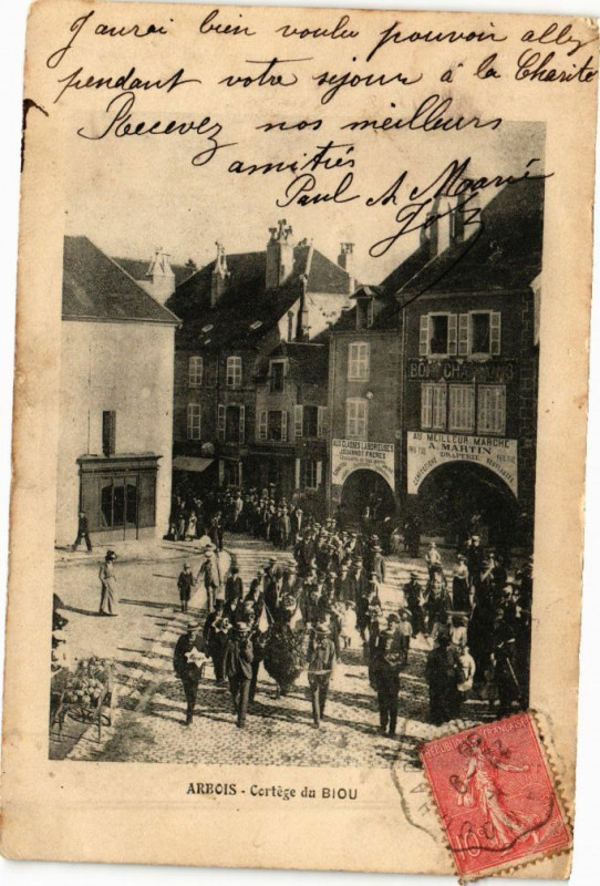 Carte postale ancienne Arbois - Cortege de Biou à Arbois