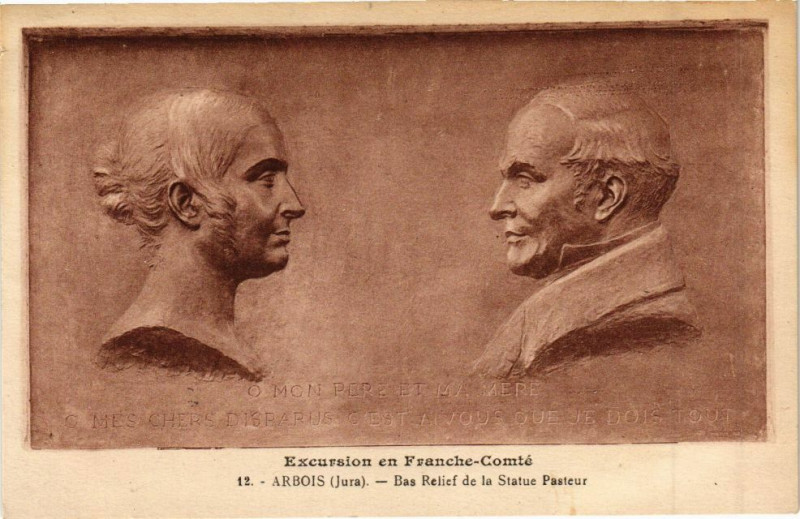 Carte postale ancienne Arbois - Bas Relief de la Statue Pasteur à Arbois