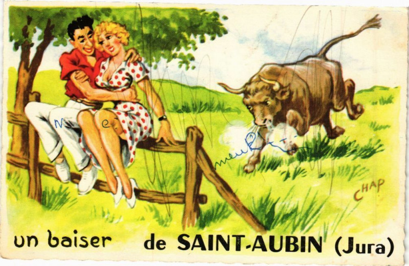 Carte postale ancienne Saint-Aubin - Un baiser à Saint-Aubin