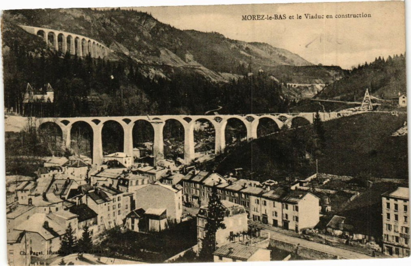 Carte postale ancienne Morez-le-Bas - Viaduc en construction