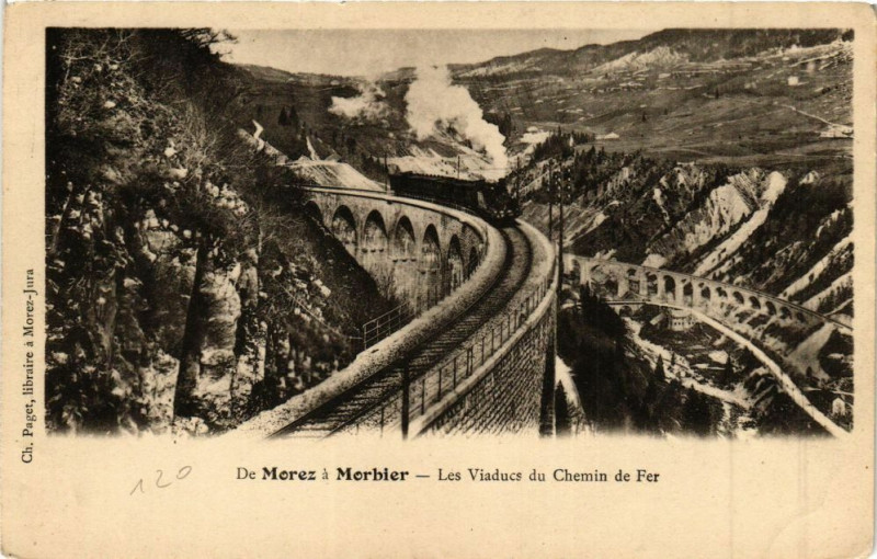 Carte postale ancienne De Morez a Morbier - Les Viaducs du Chemin de Fer à Morbier