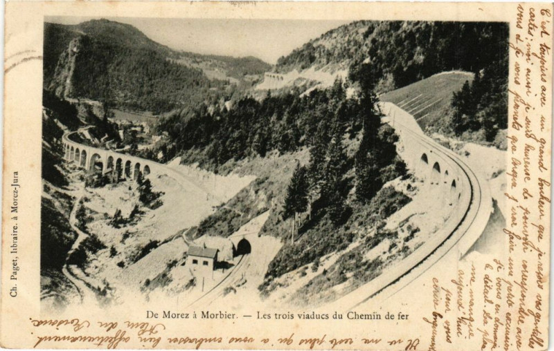 Carte postale ancienne De Morez a Morbier - Les trois Viaducs à Morbier