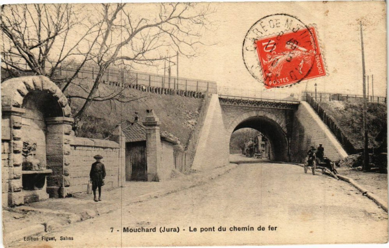 Carte postale ancienne Mouchard - Pont du chemin de fer à Mouchard
