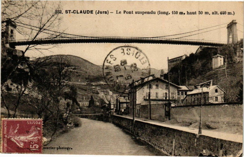 Carte postale ancienne Saint-Claude - Pont suspendu à Saint-Claude
