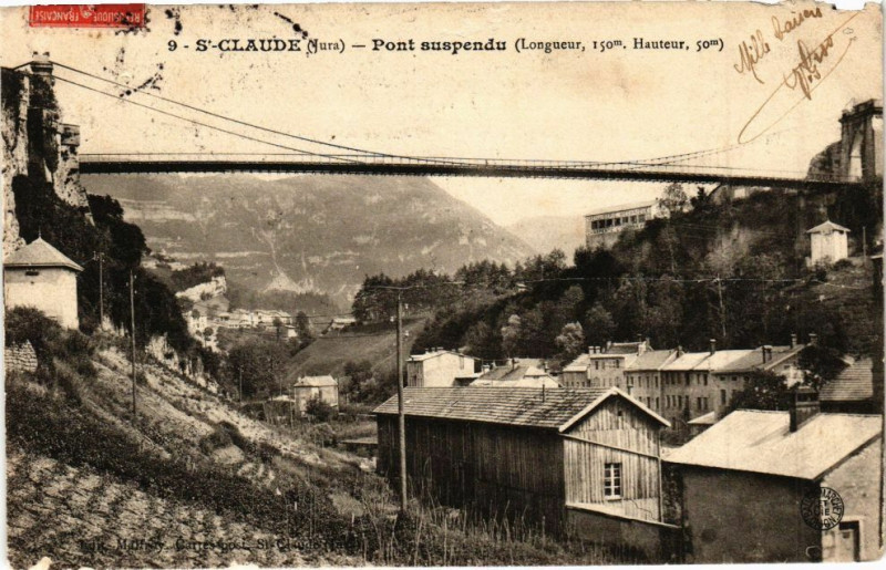 Carte postale ancienne Saint-Claude - Pont suspendu à Saint-Claude