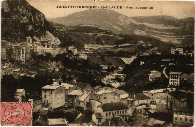 Carte postale ancienne Saint-Claude - Pont suspendu à Saint-Claude