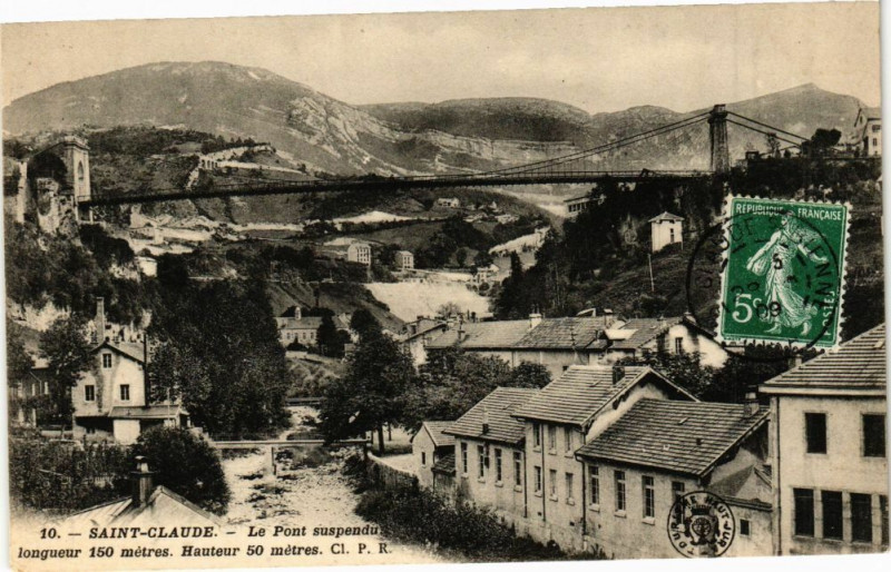 Carte postale ancienne Saint-Claude - Pont suspendu à Saint-Claude