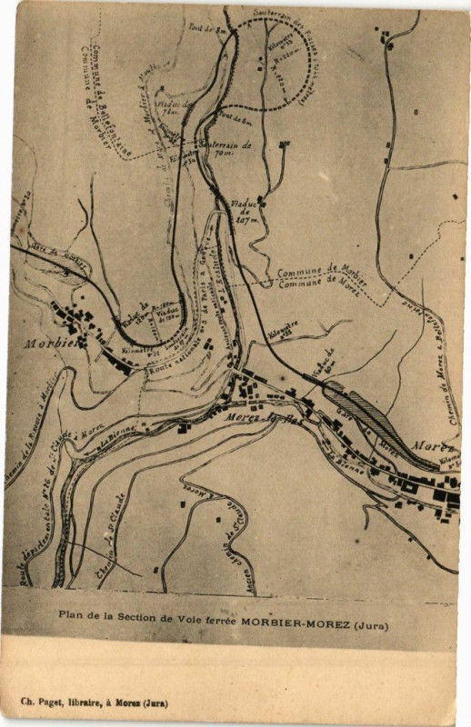 Carte postale ancienne Morbier-Morez - Plan de la Section de Voie ferrée à Morbier
