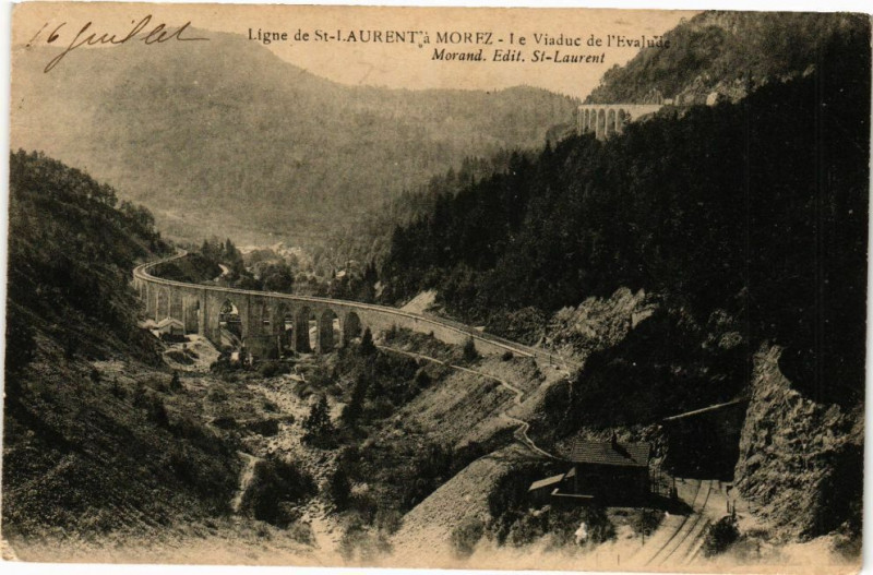 Carte postale ancienne Ligne de Saint-Laurent a Morez - Viaduc de l'Evalude