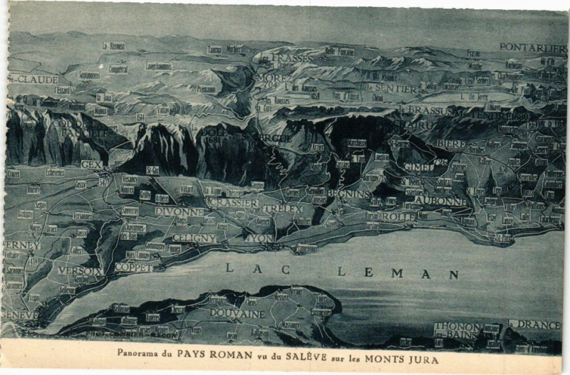 Carte postale ancienne Panorama du Pays Roman vu du Saleve sur les Monts Jura
