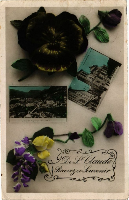 Carte postale ancienne Saint-Claude - Souvenir fleurs collage à Saint-Claude