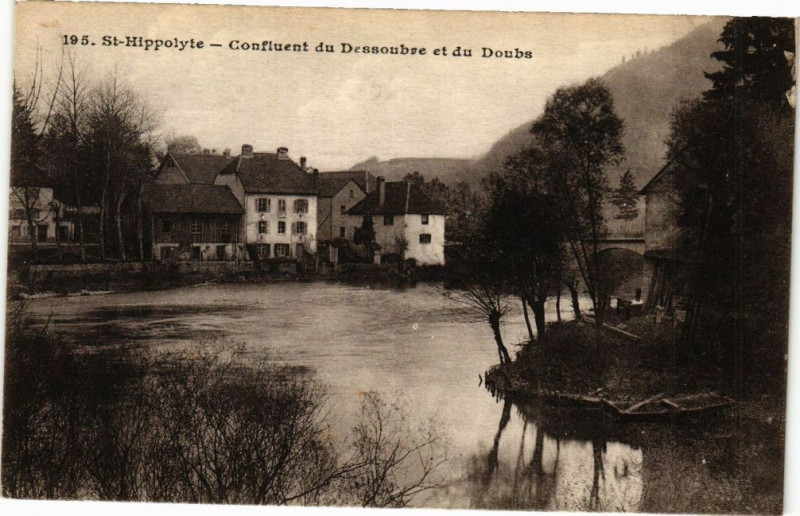 Carte postale ancienne Saint-Hippolyte - Confluent du Dessoubre et du Doubs