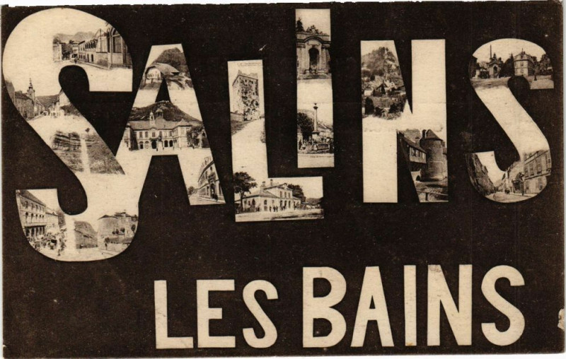 Carte postale ancienne Salins-les-Bains - Collage dans les typos à Salins-les-Bains