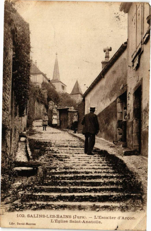 Carte postale ancienne Salins-les-Bains - Escalier d'Arcon à Salins-les-Bains