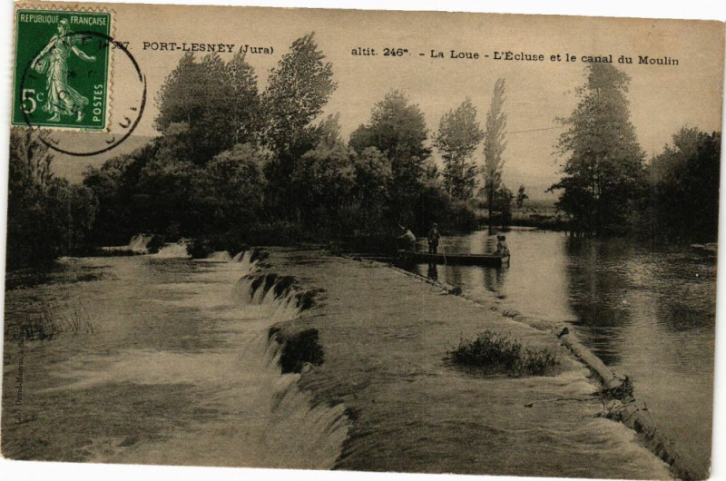 Carte postale ancienne Port-Lesney - La Lou Ecluse et le canal du Moulin à Port-Lesney