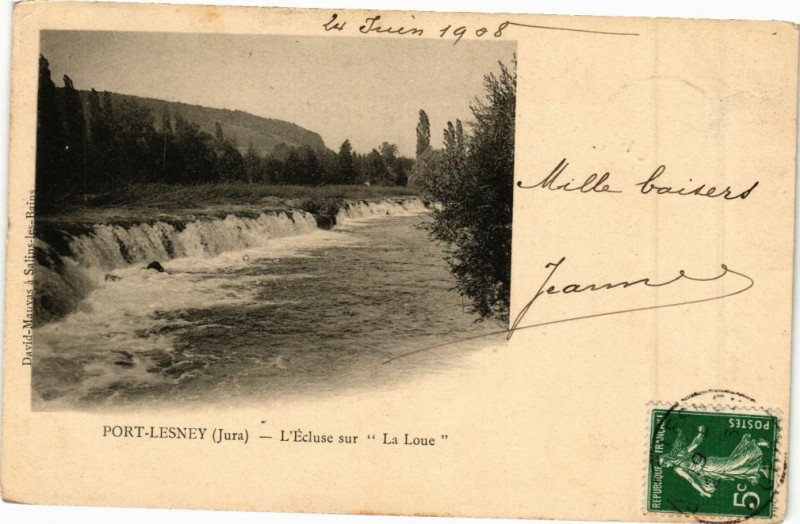 Carte postale ancienne Port-Lesney - l'Ecluse sur la Loue à Port-Lesney