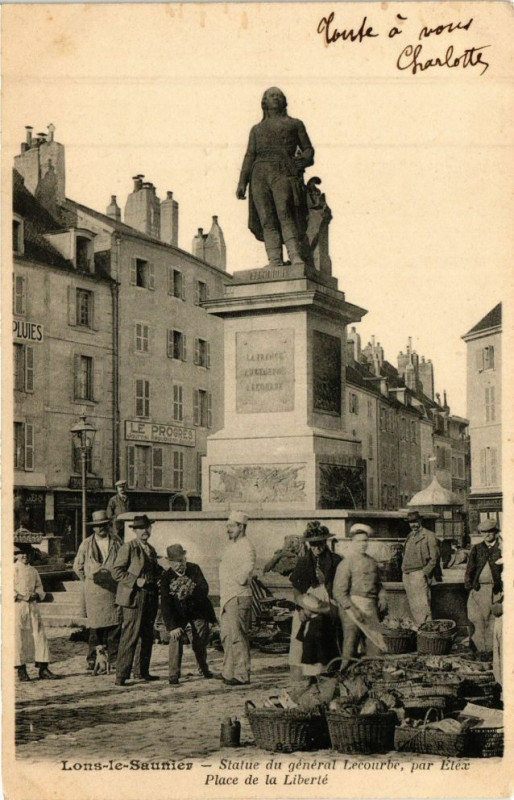 Carte postale ancienne Lons-le-Saunier - Statue Place de la Liberte à Lons-le-Saunier