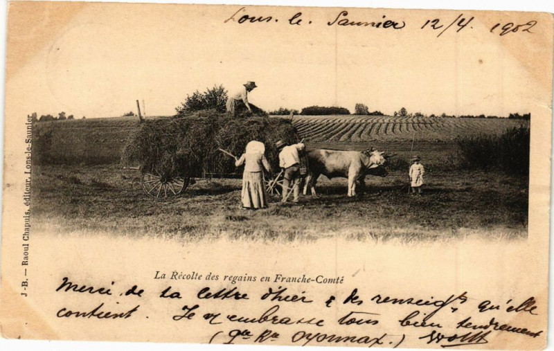 Carte postale ancienne La Recolte des regains en Franche-Comté
