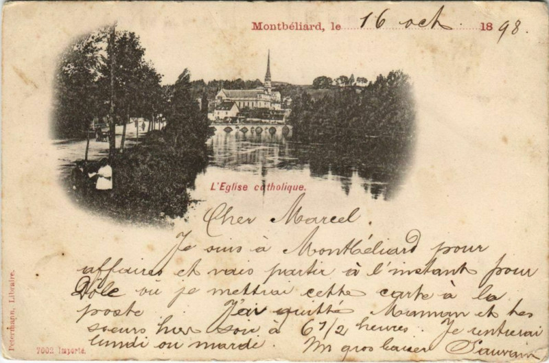 Carte postale ancienne Montbeliard Eglise catholique France à Montbéliard