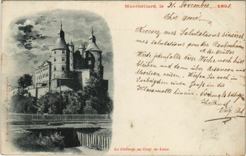 Carte postale ancienne Montbeliard Le Chateau au clair de lune France à Montbéliard
