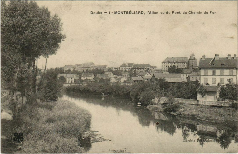 Carte postale ancienne Montbeliard l'Allan vu du Pont du Chemin de Fer France à Montbéliard