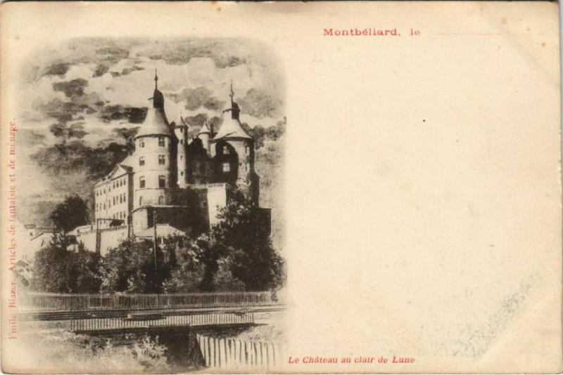 Carte postale ancienne Montbeliard Le Chateau au clair de lune France à Montbéliard