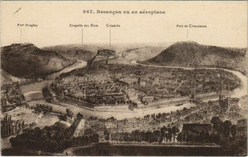 Carte postale ancienne Besancon vu en aeroplane France à Besançon