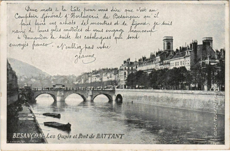 Carte postale ancienne Besancon Les Quais et Pont de Battant France à Besançon