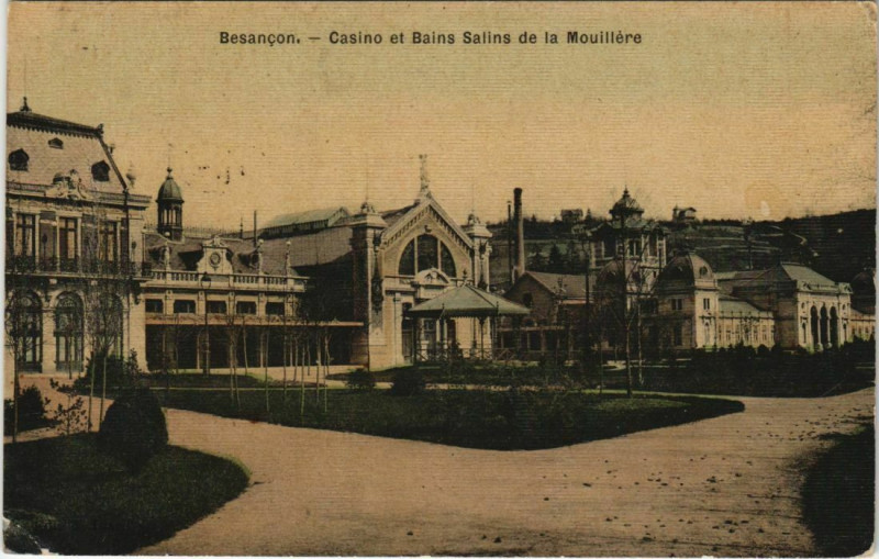Carte postale ancienne Besancon Casino et Bains Salins de la Mouillere France à Besançon