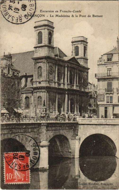 Carte postale ancienne Besancon La Madeleine et le Pont de Battant France à Besançon