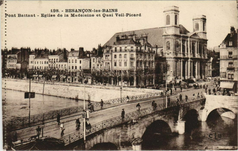 Carte postale ancienne Besancon Eglise de la Madeleine ,Quai Veil Picard France à Besançon